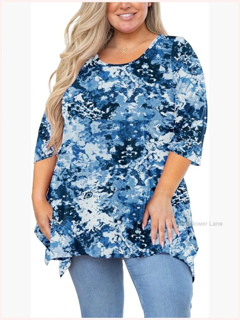 Plus Size Tunic Top 3/4 Sleeve Swing Babydoll Crewneck Flowy Blouse M-5X